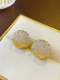 Shein 1pair 2024 Special Four Seasons/French-Style Light Luxury Fan-Shaped Pearl Shell Earrings