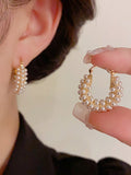 Shein 1pair Luxury & Delicate & Full Faux Pearl & Circular Ear Studs, Korean Style & Niche Design