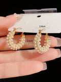 Shein 1pair Luxury & Delicate & Full Faux Pearl & Circular Ear Studs, Korean Style & Niche Design