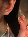 Shein 1pair Simple Exquisite Small Circle & Uncommon Cubic Zirconia Detail Fashion Stud Earrings