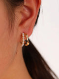 Shein 1pair Simple & Unique C-Shaped Hoop Earrings With Flower Wreath Design And Faux Pearl Detail