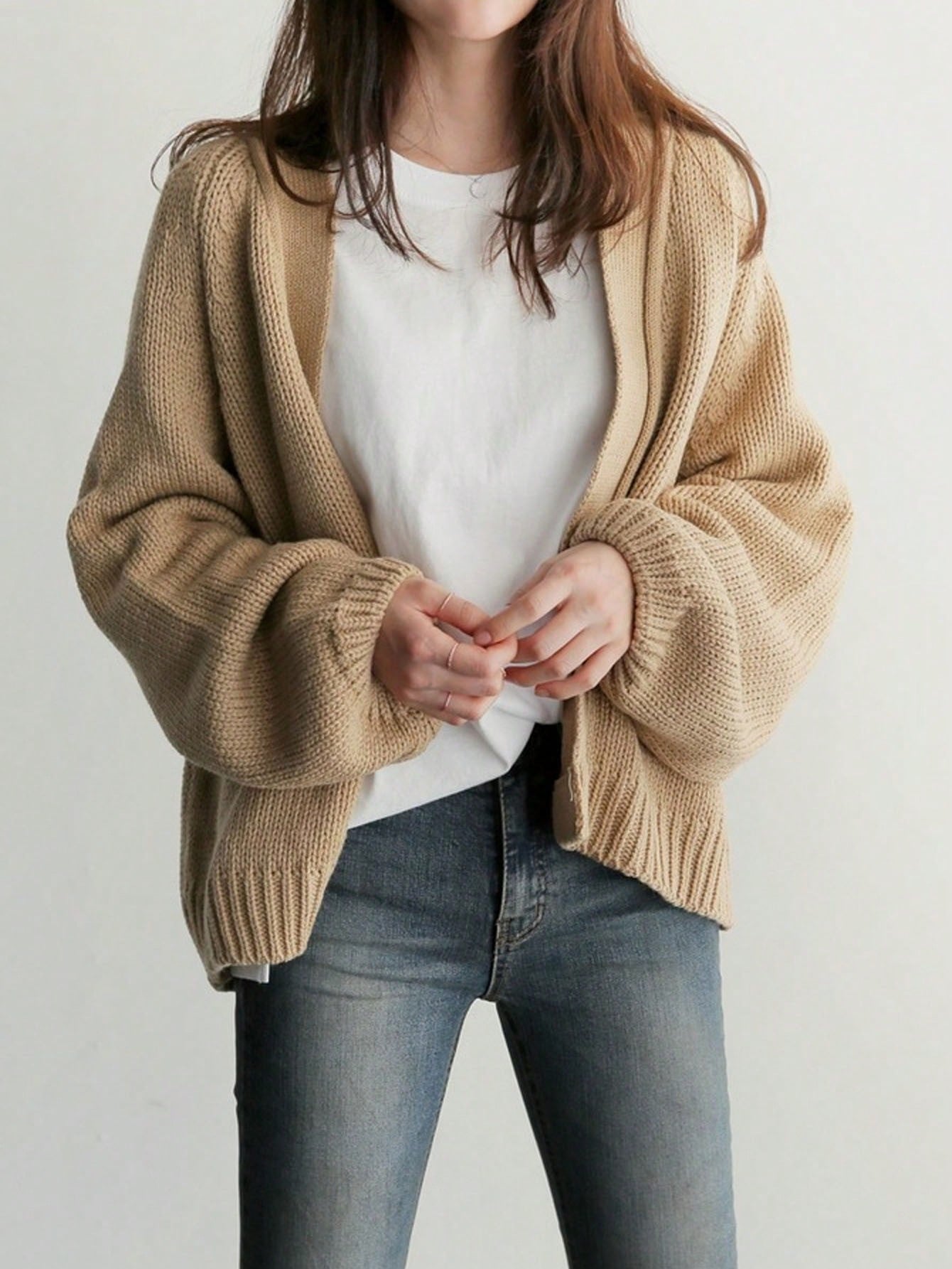 Shein 1pc Chic Loose Knit Cardigan Sweater For Women Multicolor One Size