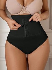 1pc Seamless High Waist Abdomen Control Waist Lifting Shaping Briefs With Front Opening Hook