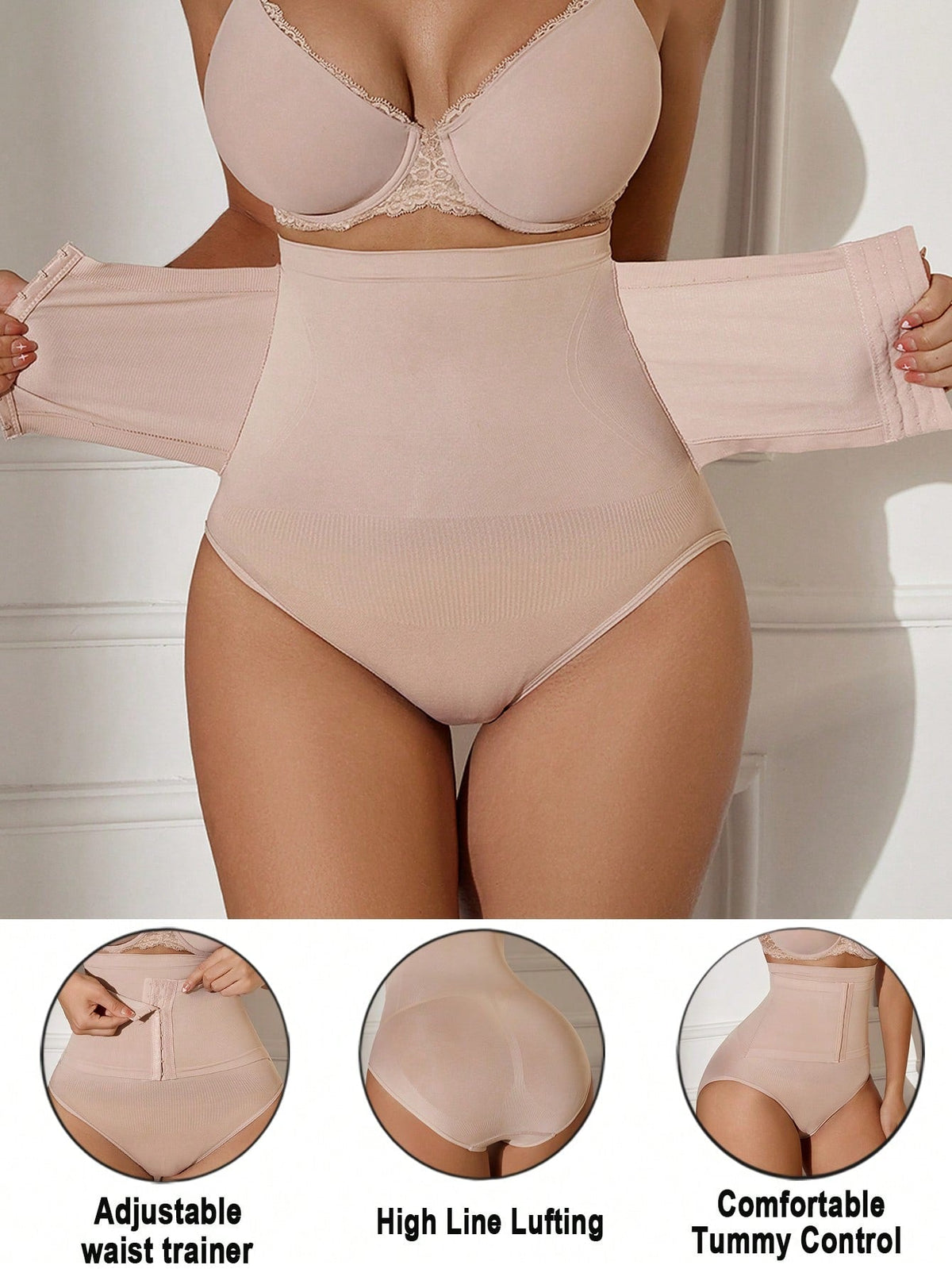 1pc Seamless High Waist Abdominal Control Waist Shaping Panties With Front Clasp Closure