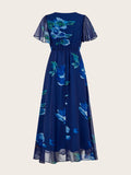 Shein Lilora Women's Floral Print V-Neck Elegant Short Sleeve Dress