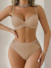 2pcs/Set Lace Patchwork Wire-Supported Bra
