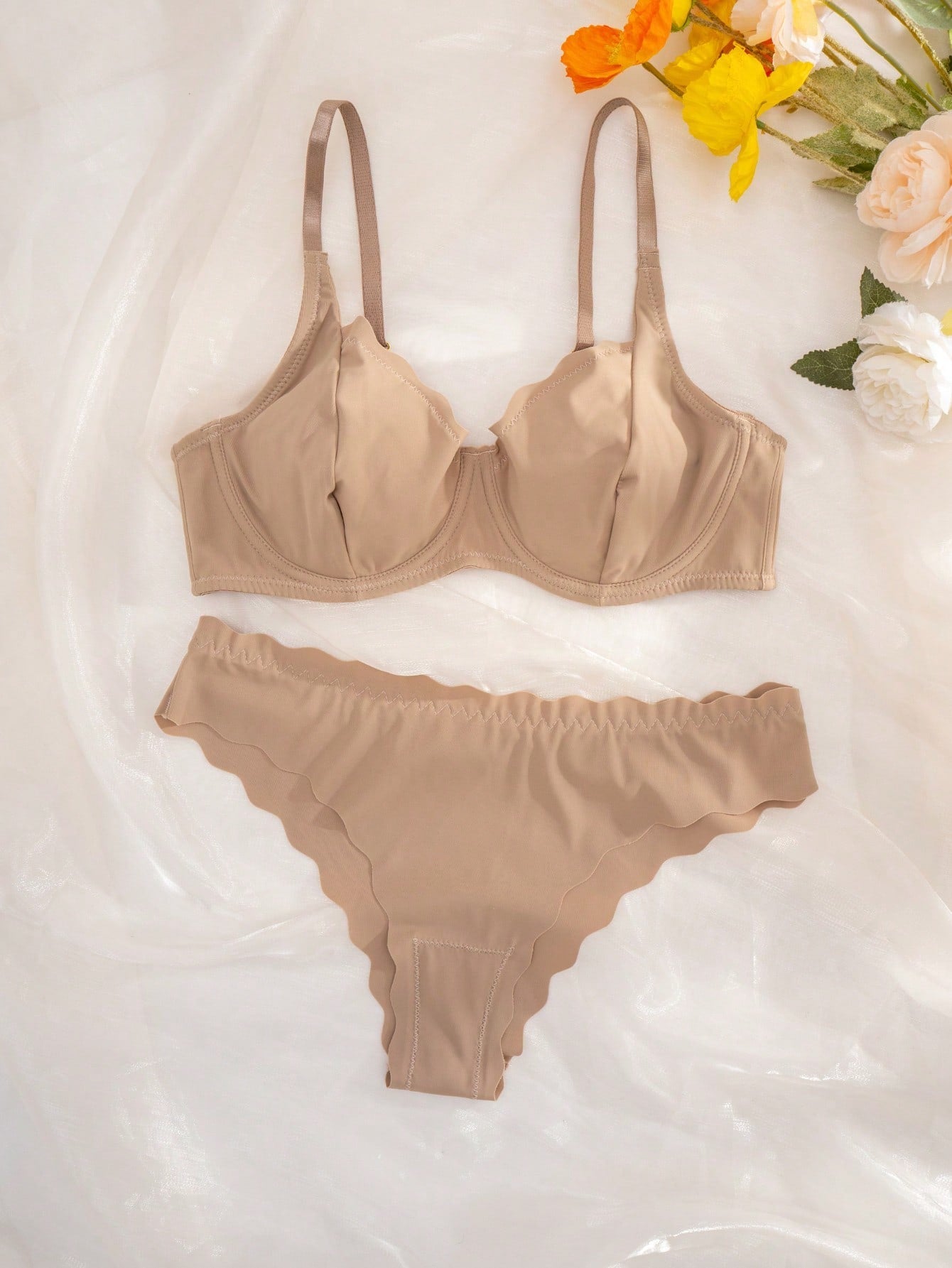 2pcs/Set Seamless Solid Color Everyday Lingerie Set