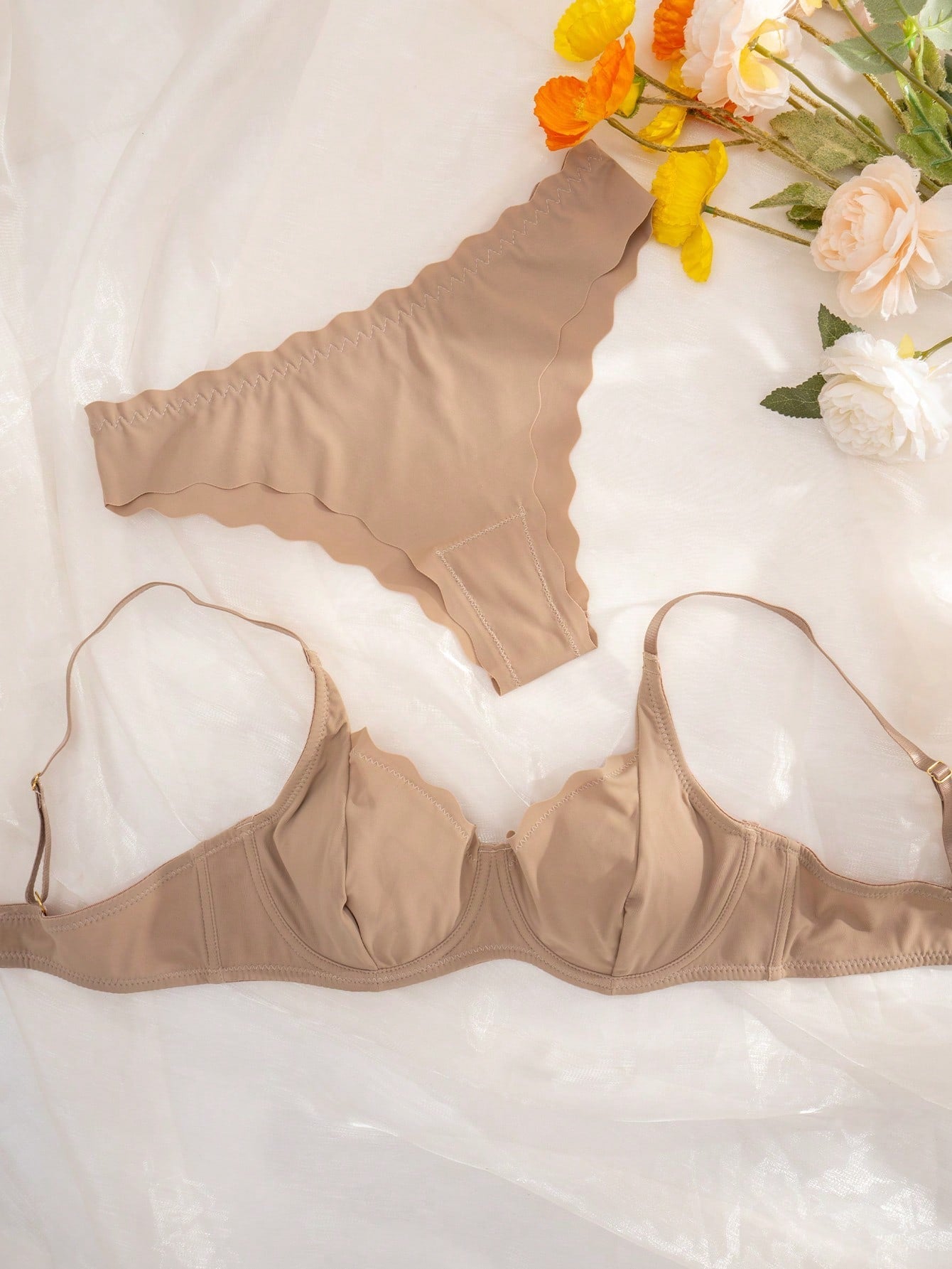 2pcs/Set Seamless Solid Color Everyday Lingerie Set