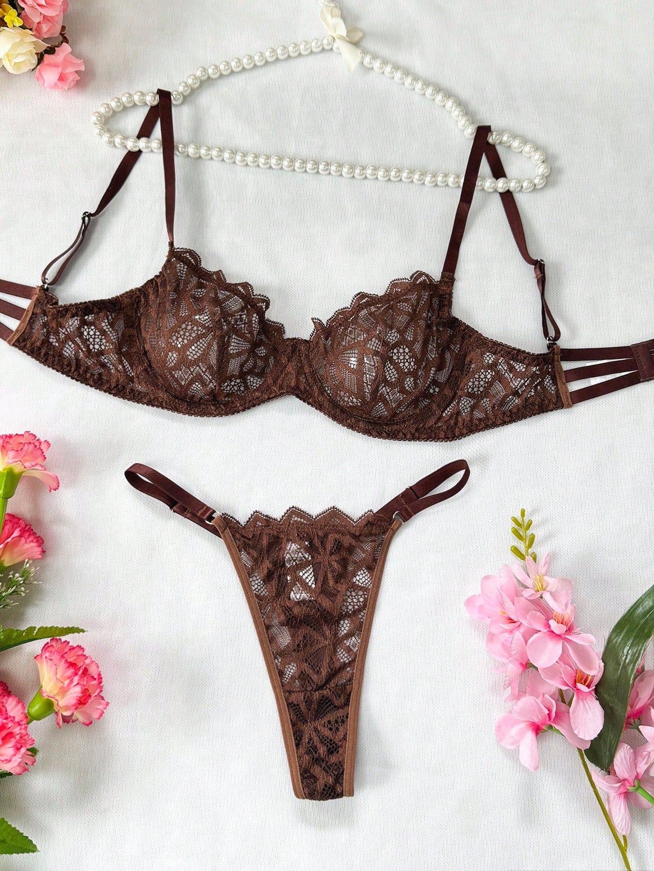 2pcs Women's Lace Bra & Panty Underwear Set With Underwire Sexy Lingerie