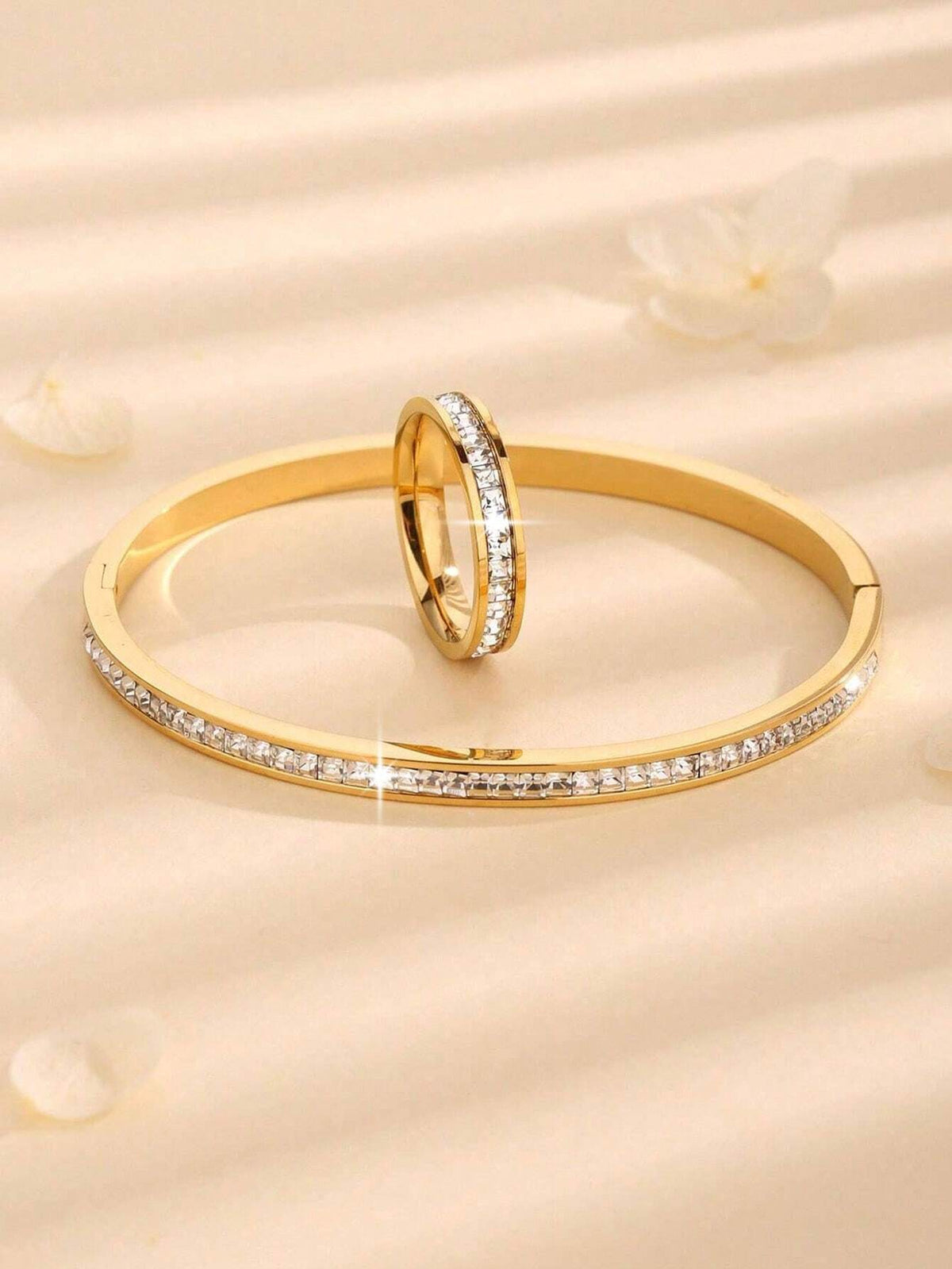 Shein 2pcs/set Fascinating Stainless Steel Square Bangle Ring For Women Daily Star Style Decoration