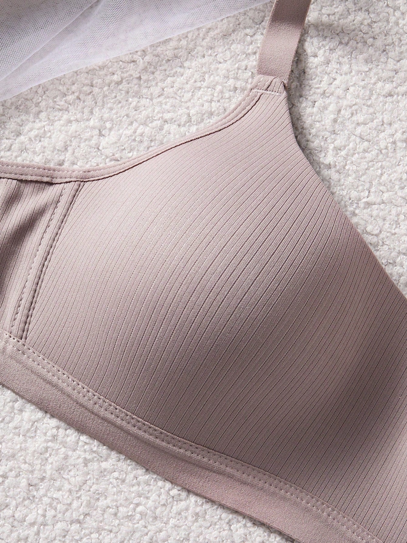 Comfortable Off-White Casual Stripe Wireless Soft Cup Solid Bralette