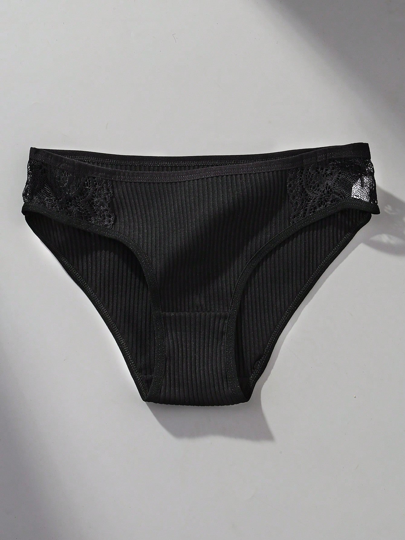 4pcs/Set Women's Comfortable Low Waist Contrast Lace Ribbed Panties
