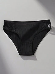 4pcs/Set Women's Comfortable Low Waist Contrast Lace Ribbed Panties