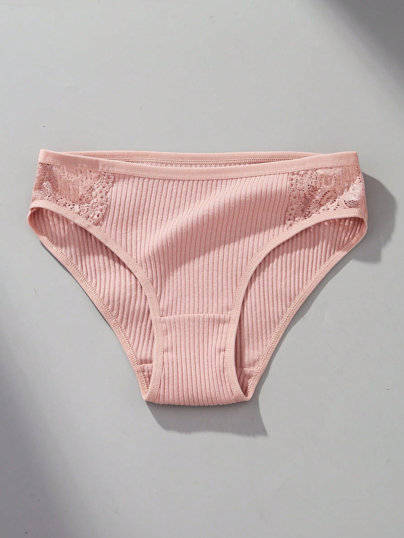 4pcs/Set Women's Comfortable Low Waist Contrast Lace Ribbed Panties