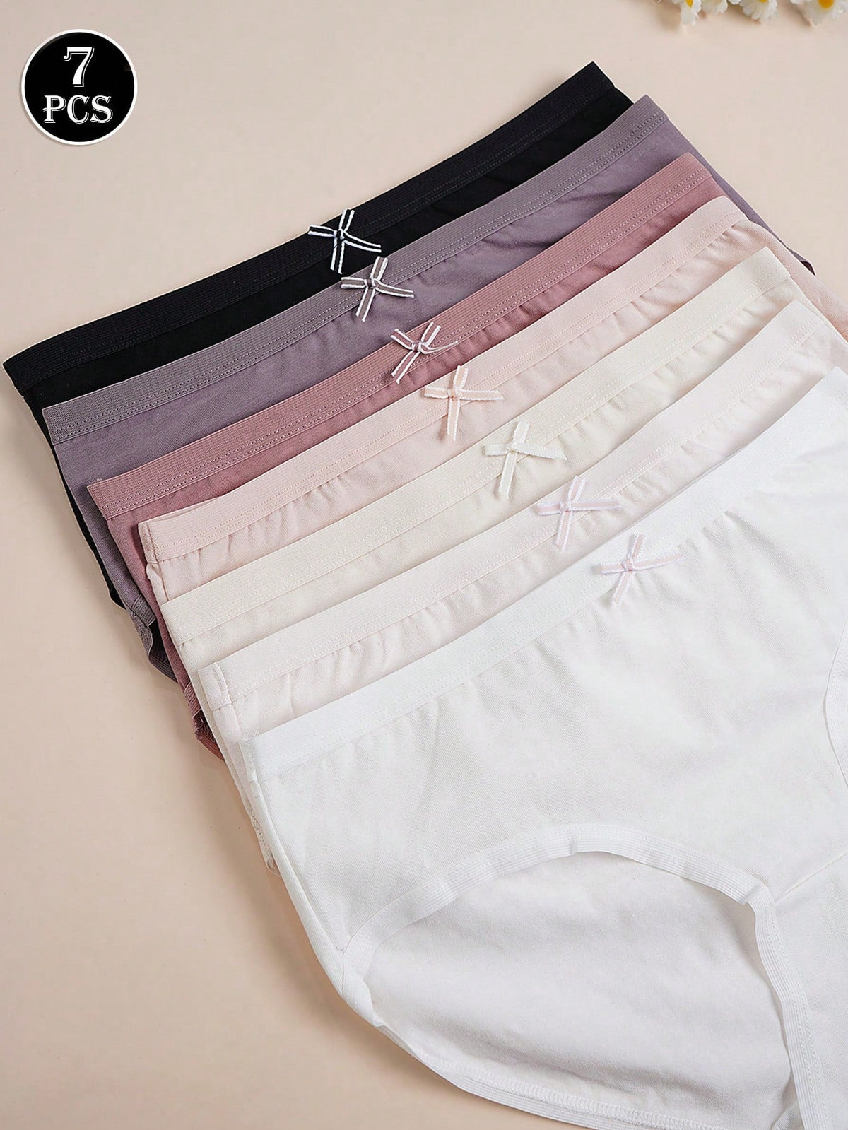7pcs/Set Solid Color Bowknot Briefs