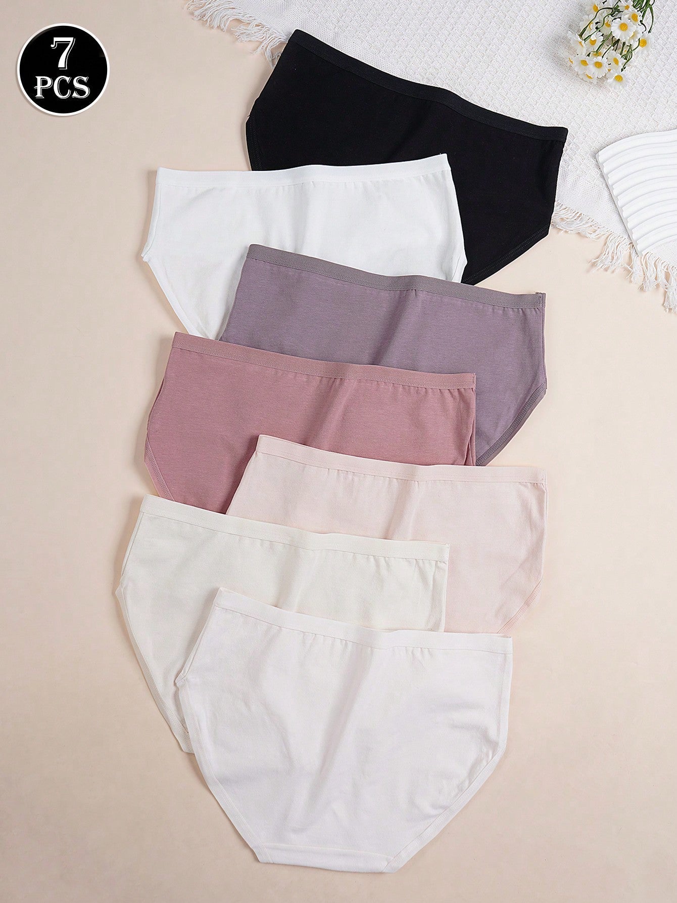 7pcs/Set Solid Color Bowknot Briefs