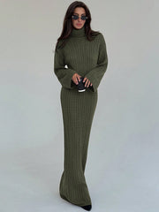 Cable Knit Long Fitted Turtleneck Relaxed Loose Sweater Dress