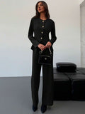 Shein Aloruh 1 Set Office/Commute Apricot Color Fitted Long Sleeve Blouse + Floor-Length Straight Leg Pants For Women