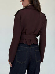 Solid Color Short Lapel Collar Trench Coat