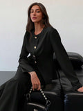 Shein Aloruh 1 Set Office/Commute Apricot Color Fitted Long Sleeve Blouse + Floor-Length Straight Leg Pants For Women