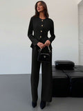 Shein Aloruh 1 Set Office/Commute Apricot Color Fitted Long Sleeve Blouse + Floor-Length Straight Leg Pants For Women