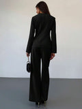 Shein Aloruh 1 Set Office/Commute Apricot Color Fitted Long Sleeve Blouse + Floor-Length Straight Leg Pants For Women