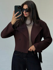 Solid Color Short Lapel Collar Trench Coat