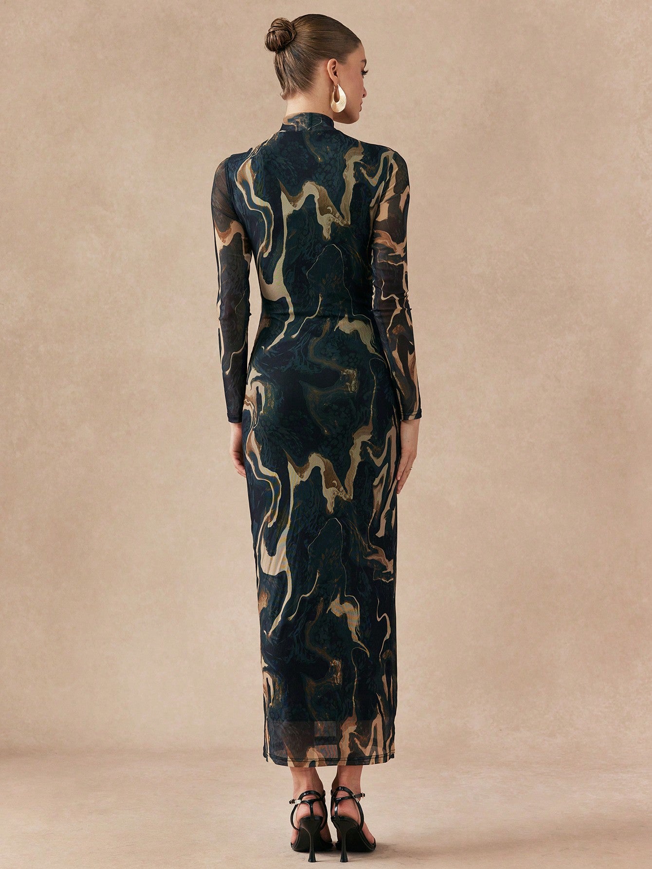 Shein Almamuse Women's Stand Collar Long Sleeve Casual Long Dress With Twist Design