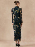 Shein Almamuse Women's Stand Collar Long Sleeve Casual Long Dress With Twist Design