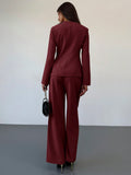 Shein Aloruh Apricot Slim Fit Office/Commute Long Sleeve Top + Floor-Length Straight Leg Pants Set