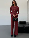 Shein Aloruh Apricot Slim Fit Office/Commute Long Sleeve Top + Floor-Length Straight Leg Pants Set