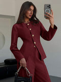Shein Aloruh Apricot Slim Fit Office/Commute Long Sleeve Top + Floor-Length Straight Leg Pants Set