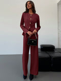 Shein Aloruh Apricot Slim Fit Office/Commute Long Sleeve Top + Floor-Length Straight Leg Pants Set