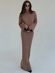 Cable Knit Long Fitted High Neck Loose Casual Sweater Dress