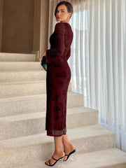 Shein Aloruh Women's Cheongsam Style Button Front Long Sleeve Dress