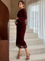 Shein Aloruh Women's Cheongsam Style Button Front Long Sleeve Dress