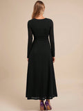 SHEIN Amorya Women's Elegant Party V-Neck Long Sleeve Black A-Line Dress