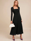 SHEIN Amorya Women's Elegant Party V-Neck Long Sleeve Black A-Line Dress