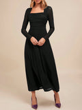 SHEIN Amorya Women's Elegant Party V-Neck Long Sleeve Black A-Line Dress