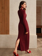 Shein Anewsta Women's Elegant Solid Color Textured Fitted Long Dress