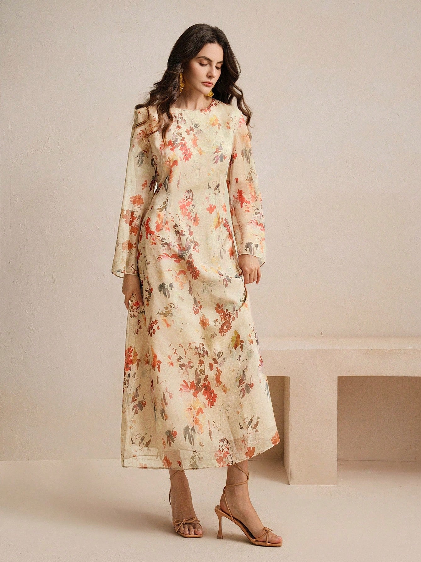Floral Print Long Sleeve Vacation Style Elegant Dress