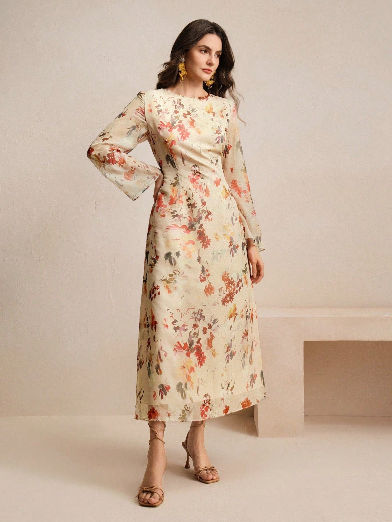 Floral Print Long Sleeve Vacation Style Elegant Dress