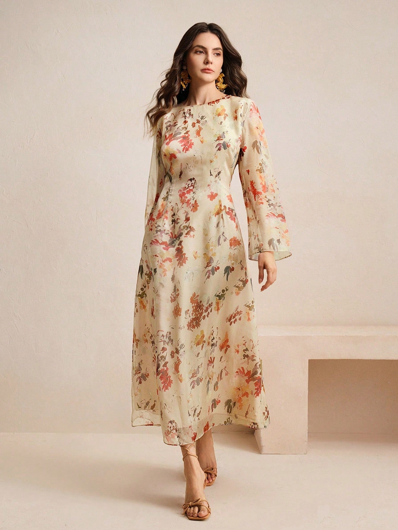 Floral Print Long Sleeve Vacation Style Elegant Dress