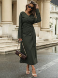Shein Aveloria Modichic Cross Waist Slim Retro High-End 2 In 1 Lapel Long Sleeve Dress