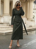 Shein Aveloria Modichic Cross Waist Slim Retro High-End 2 In 1 Lapel Long Sleeve Dress