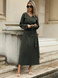 Shein Aveloria Modichic Cross Waist Slim Retro High-End 2 In 1 Lapel Long Sleeve Dress