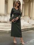 Shein Aveloria Modichic Cross Waist Slim Retro High-End 2 In 1 Lapel Long Sleeve Dress