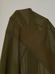 Chiffon Pleated Front Waist Cinched Long Sleeve Dress