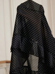 Shein Aveloria Rosie Elegant Vintage Polka Dot Textured Chiffon Ruffle Puff Sleeve Loose Blouse