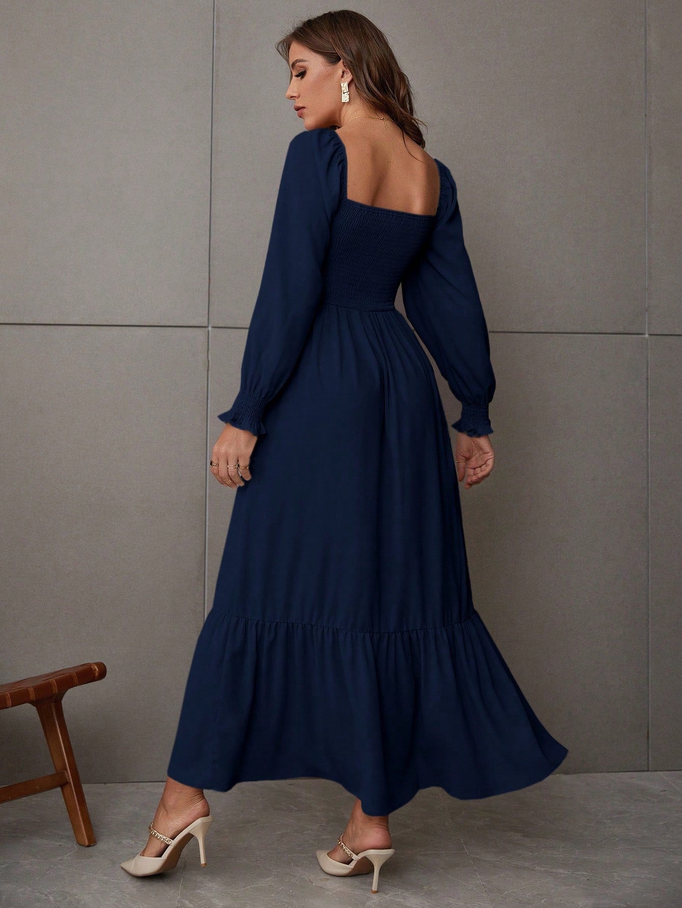 Shein Breezaya Square Neck Ruffle Hem Dress